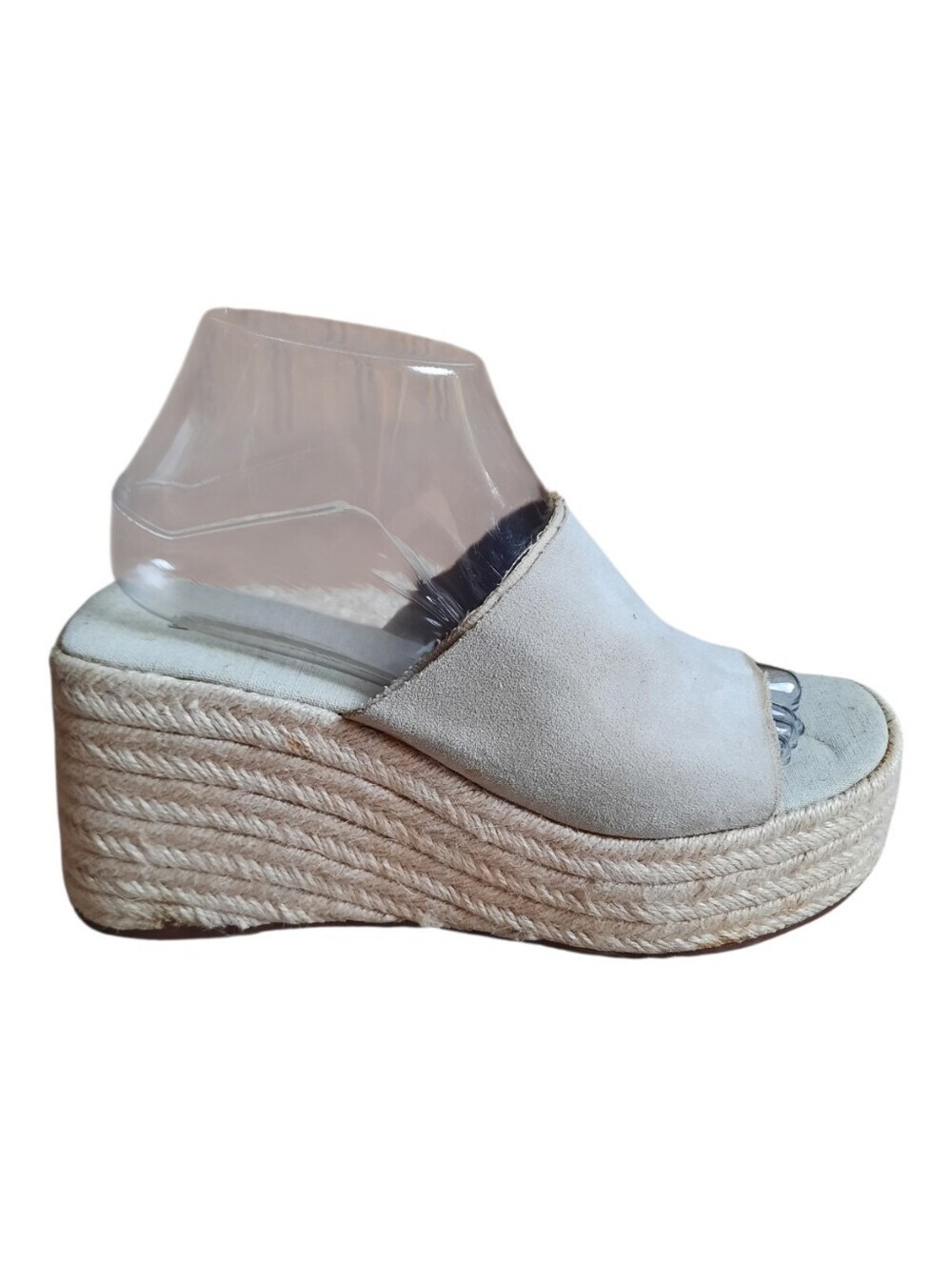 Zara Beige Split Leather Platform Jute  Wedge Slide Sandal Heels Size 9/40